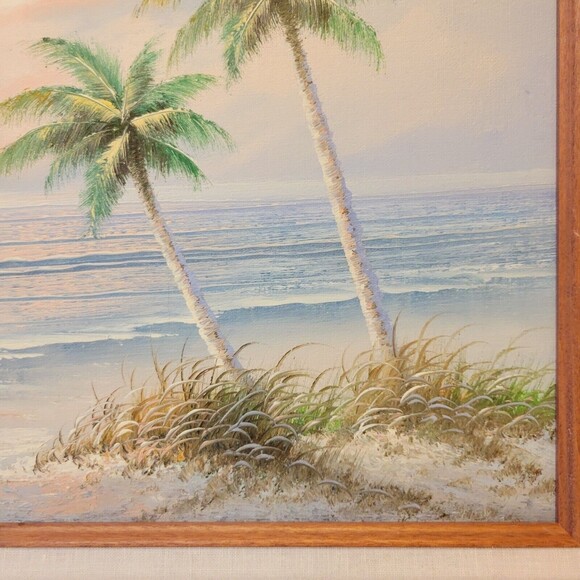 Vintage Hand Oil Painted Signed Pastel Beach Scene Framed Picture - Picture 5 of 10